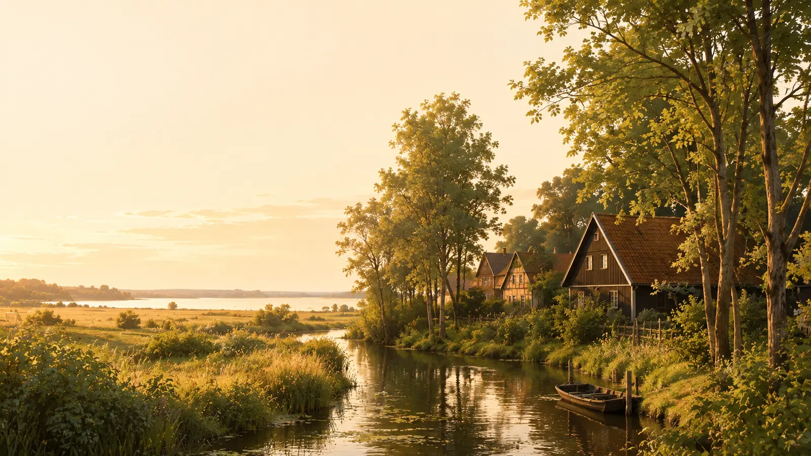 Brandenburgische Seen- und Naturlandschaft im warmen Abendlicht