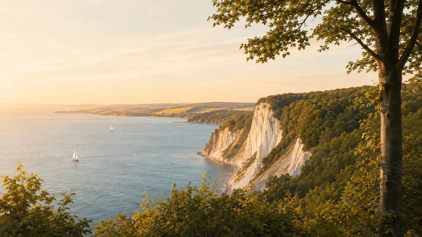 Küsten- und Seenlandschaft in Mecklenburg-Vorpommern im warmen Abendlicht