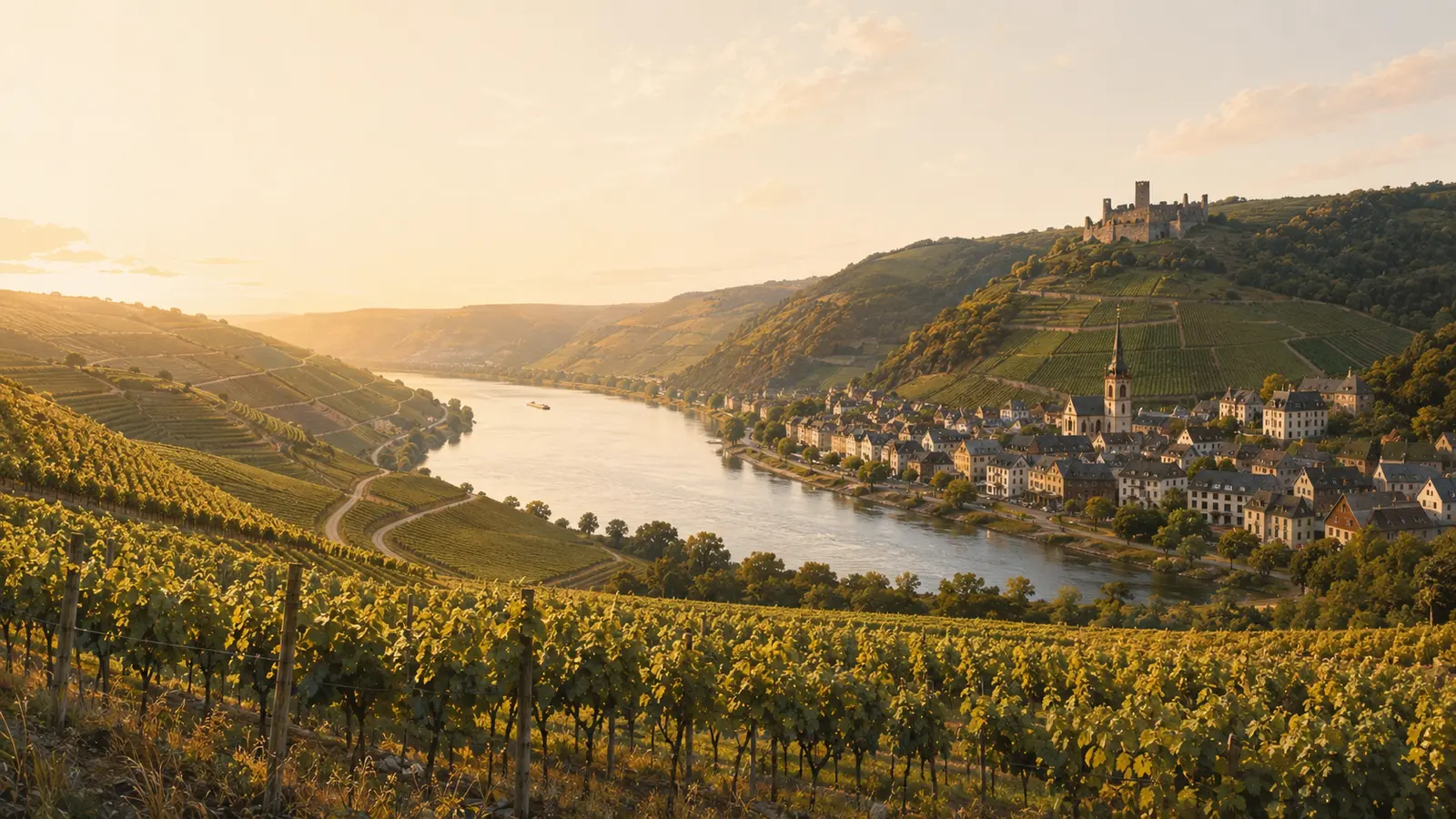 Landschaft in Rheinland-Pfalz im warmen Abendlicht