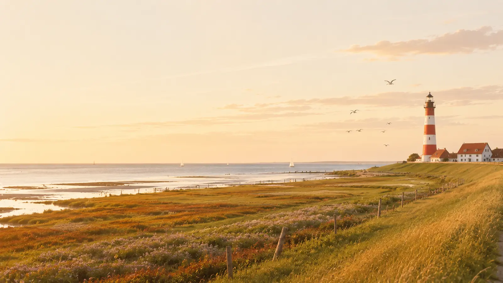 Landschaft in Schleswig-Holstein im warmen Abendlicht