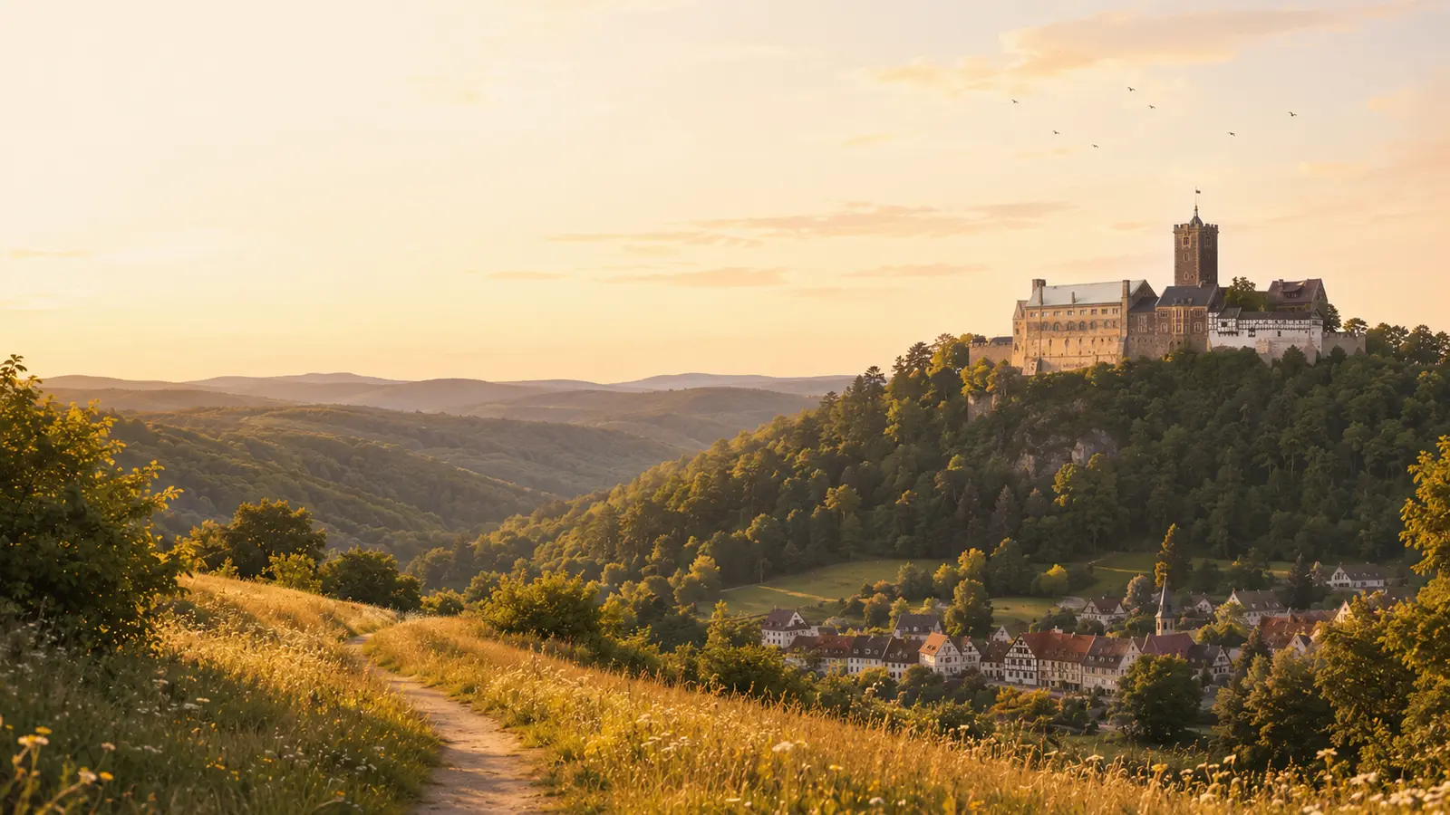 Landschaft in Thüringen im warmen Abendlicht